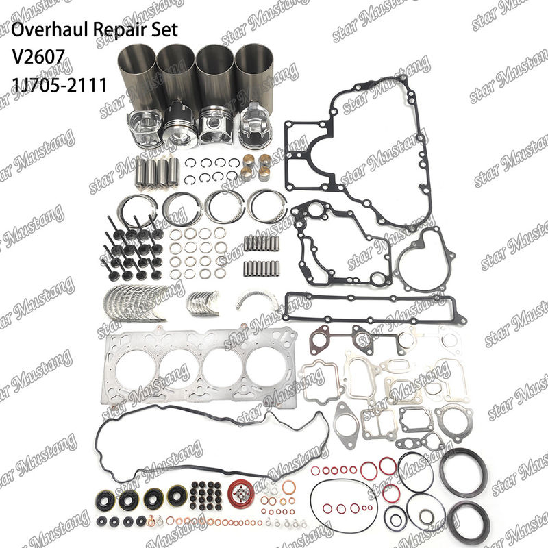 V2607 Kit de revisão e reconstrução do cilindro de revestimento de pistão com kit de alfinetes Kit de válvulas Assento de válvulas Guia Kit de juntas para Kubota