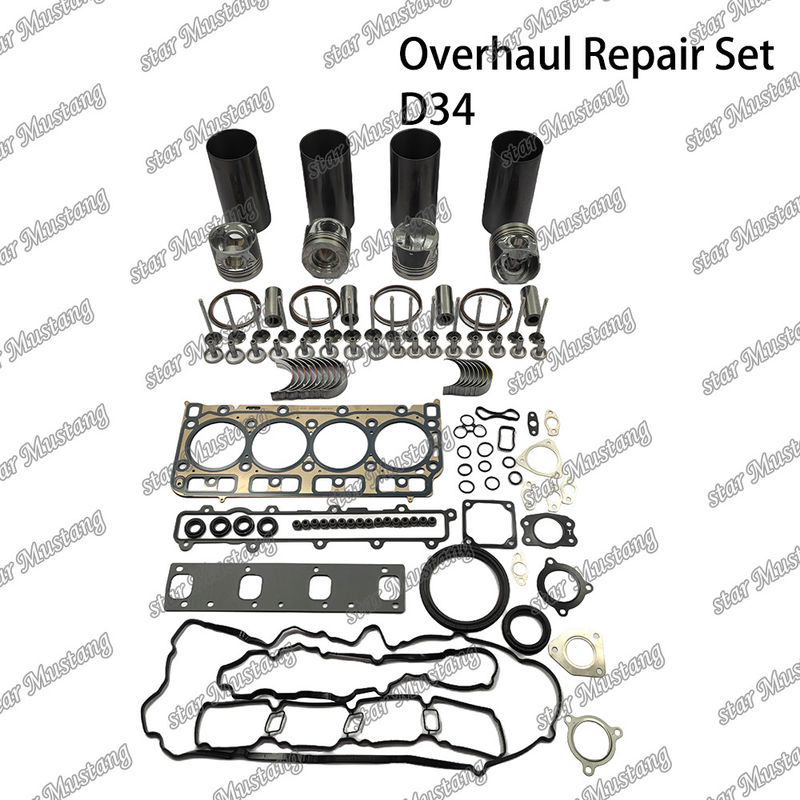 D34 Conjunto de reparação de revisão de cilindro de revestimento de pistão Kit Gasket Kit Guia do assento da válvula Rolamento principal Rolamento de barra de conforto para Doosan