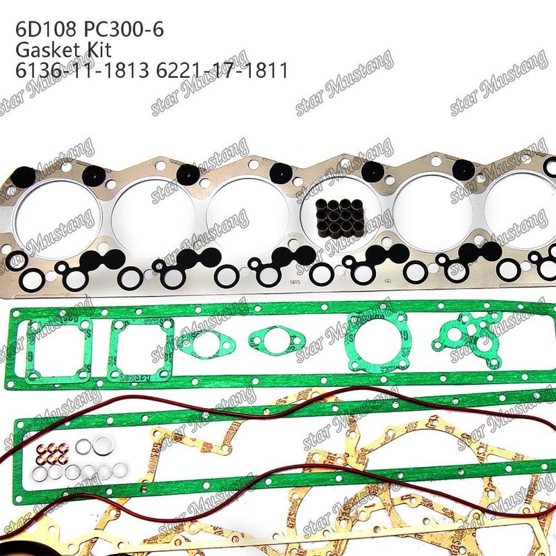Kit completo de juntas 6D108 PC300-6 6136-11-1813 6221-17-1811 Conjunto de juntas para reparar peças de motores a diesel Komatsu